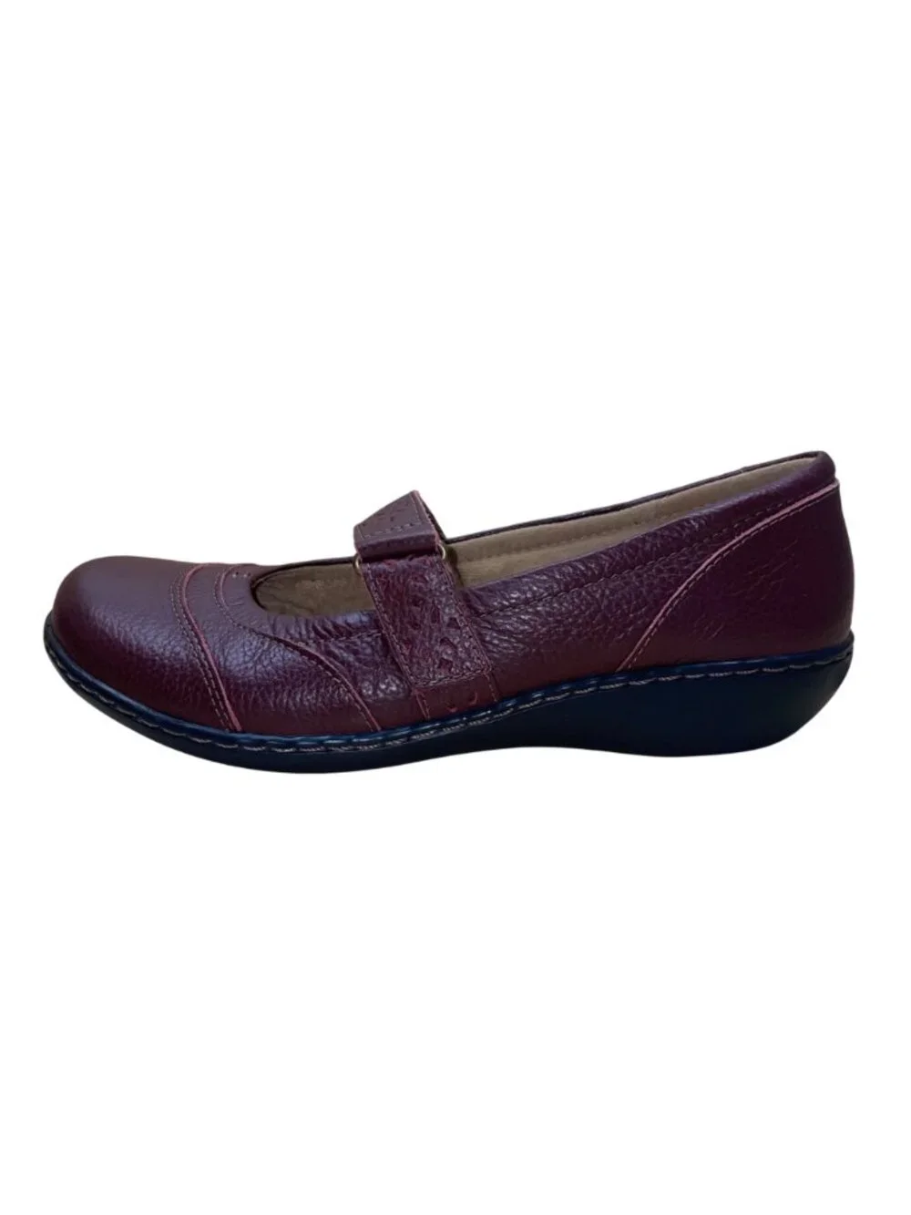 Clarks Womens Burgundy Leather Comfortable Casual  Mary Jane Shoes Size 9.5W